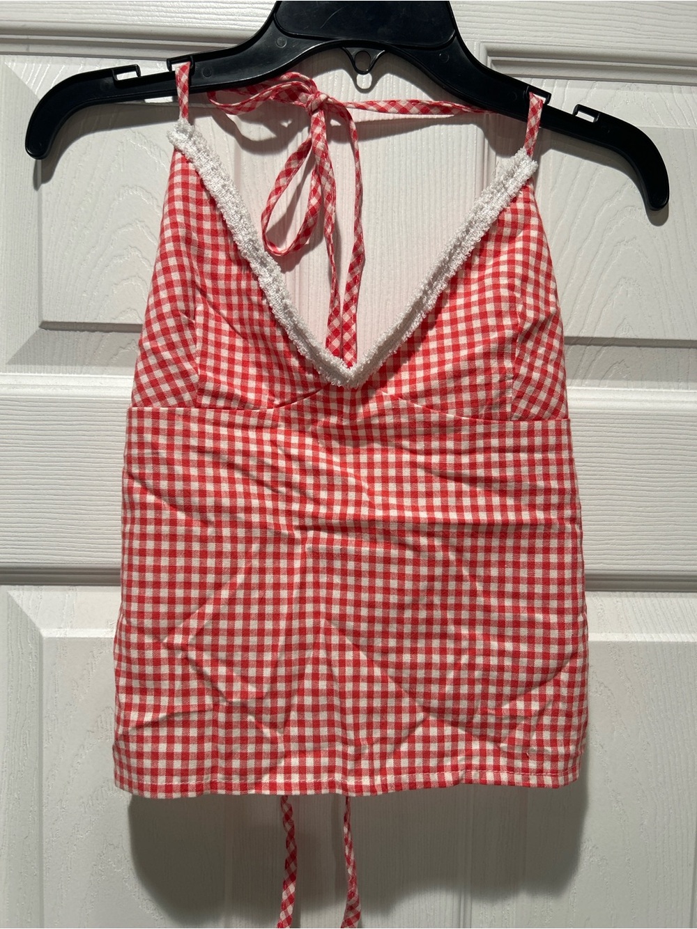 Red Gingham Tie-Back Camisole with White Trim